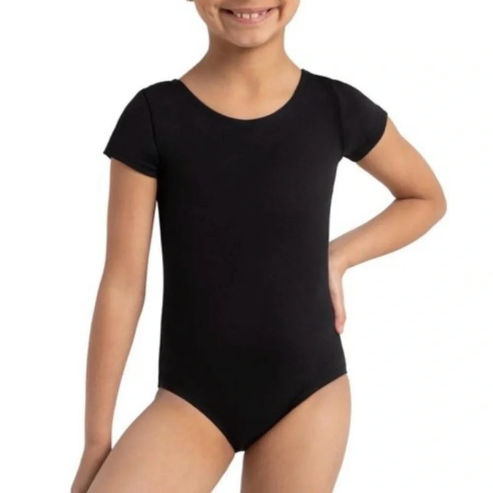 Capezio Kids Team Dance Performance Black Short Sleeves Leotard Size Small